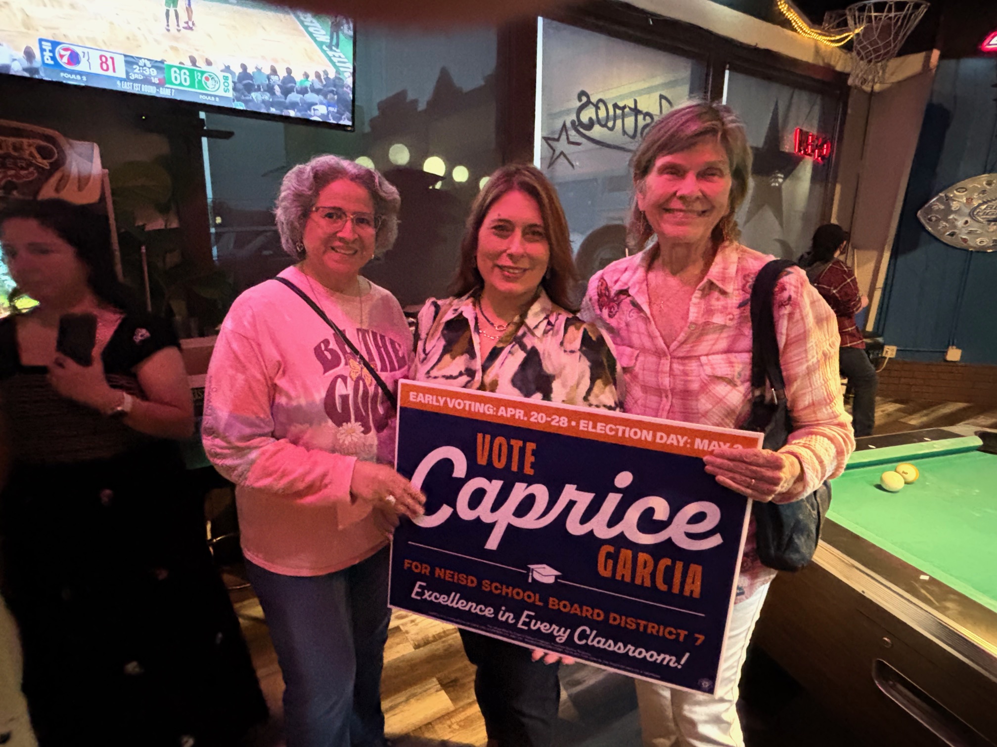 Election night win with Eva, Caprice & Susan